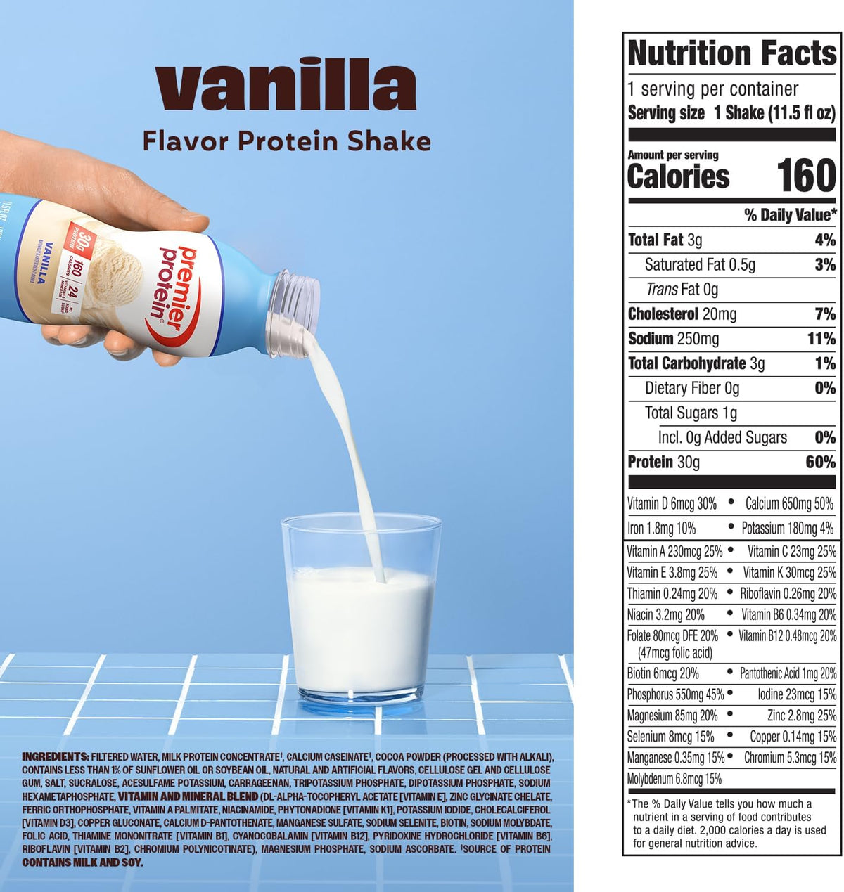 Bundle of Premier Protein Shake, Vanilla, 30g Protein, 1g Sugar, 11.5 Fl Oz (Pack of 12) + Premier Protein Shake, Chocolate, 30g Protein 1g Sugar 11.50 fl oz (Pack of 12)