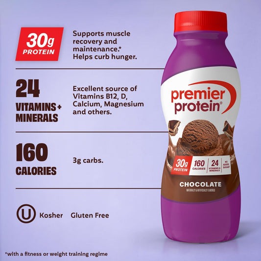 Bundle of Premier Protein Shake, Vanilla, 30g Protein, 1g Sugar, 11.5 Fl Oz (Pack of 12) + Premier Protein Shake, Chocolate, 30g Protein 1g Sugar 11.50 fl oz (Pack of 12)