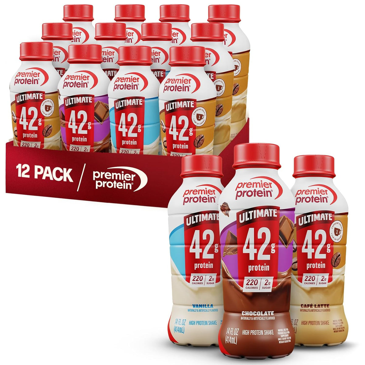 Premier Protein ULTIMATE 42g High Protein Shake, Variety Pack, 12 Pack