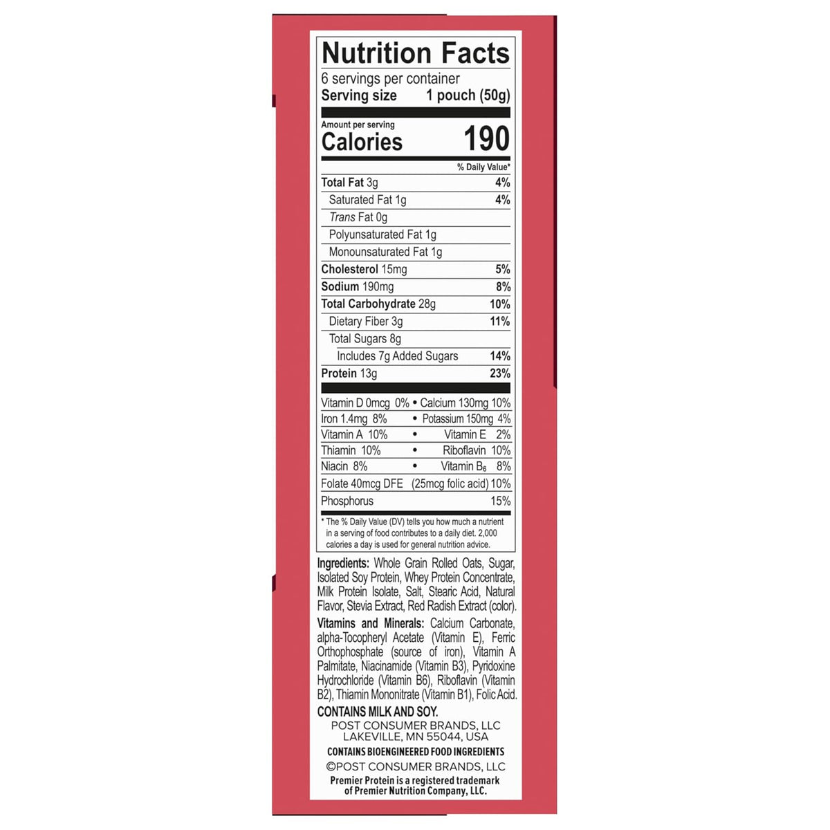 Premier Protein Berries & Creme Flavored Protein Oatmeal, 10.6 oz, 6 Pack