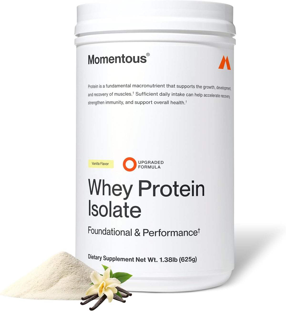 Momentous Grass-Fed Whey Protein Isolate Powder, 20g, Vanilla