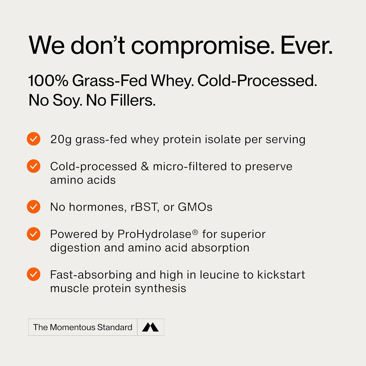 Momentous Grass-Fed Whey Protein Isolate Powder, 20g, Vanilla