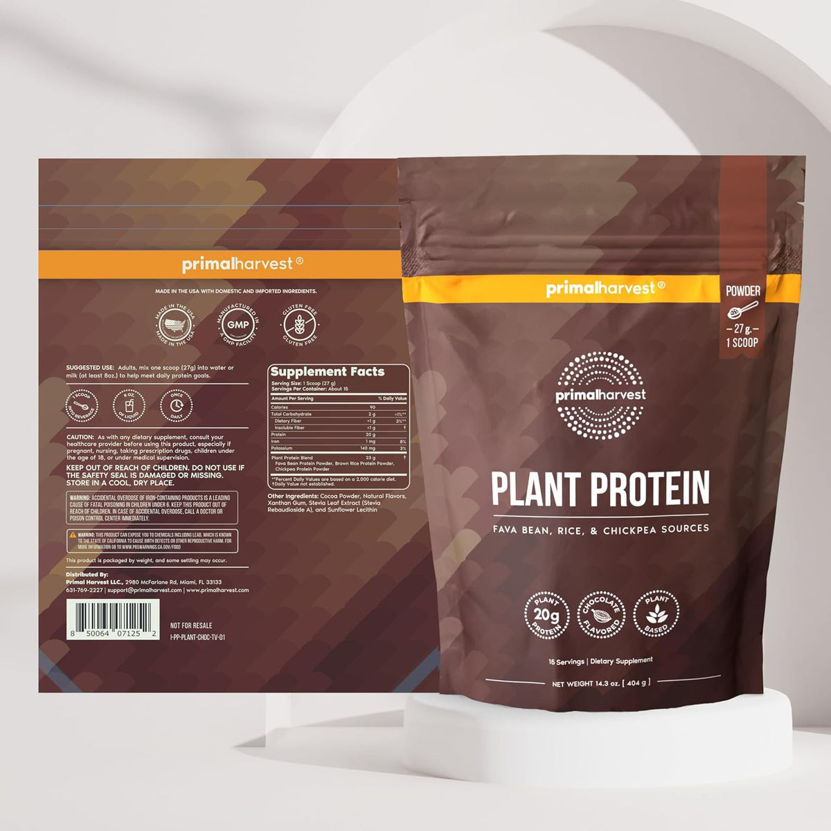 Primal Harvest Protein - Vegan Chocolate Protein Powder, Gluten & Dairy Free